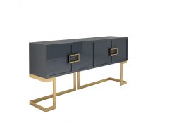 Graues Design Sideboard Buffet mit polierten Messing-Beinen, moderne Moebel, Design Moebel, Luxus Mobel, Wohnzimmerschrank, Hochglanz
