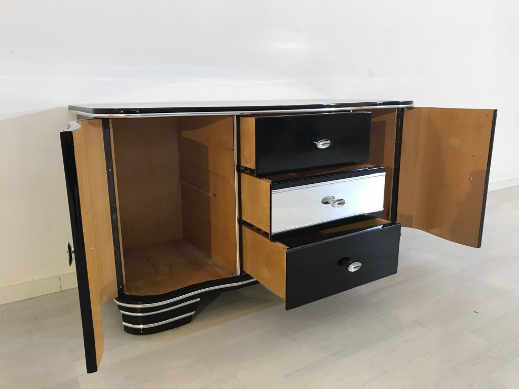 Art Deco Chrom Kommode von 1920 - Original Antike Möbel