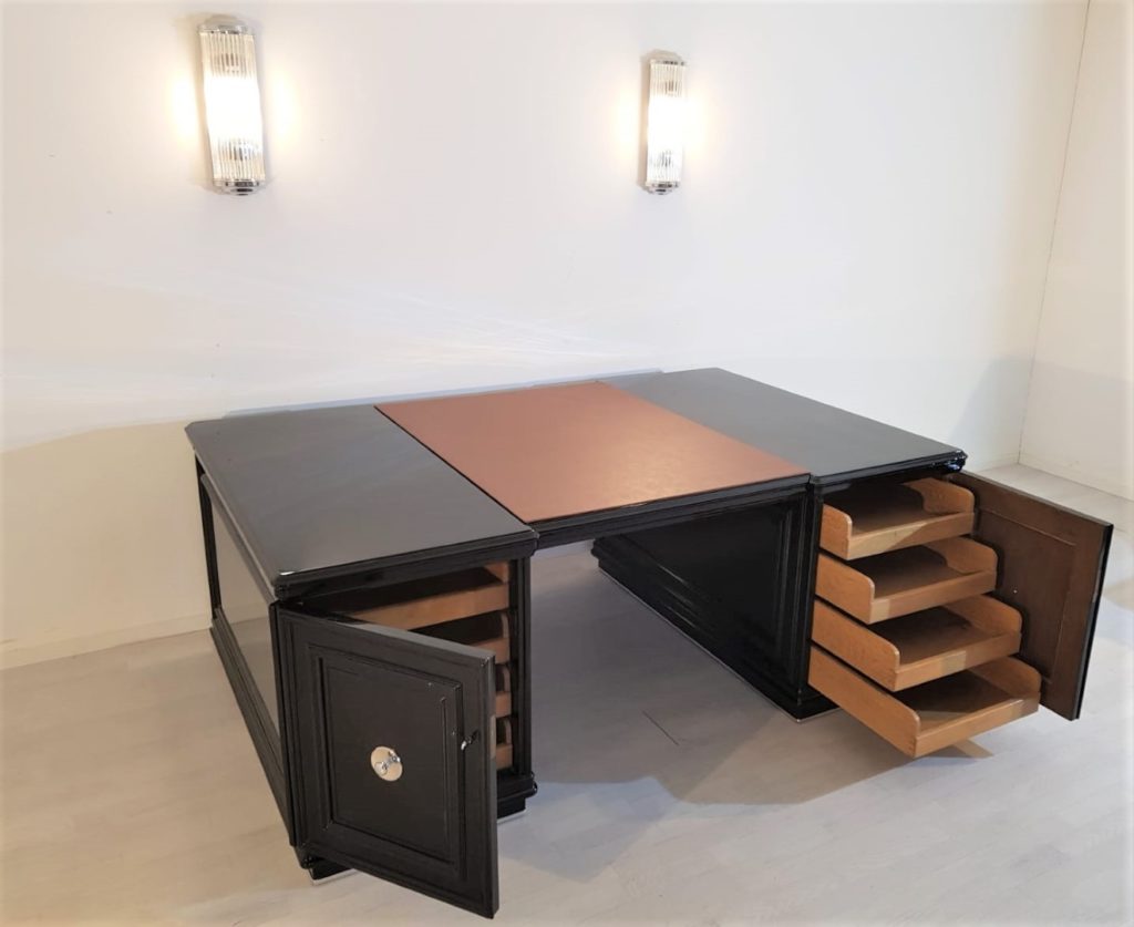 XXL Art Deco Partnerschreibtisch Klavierlack - Original Antike Möbel