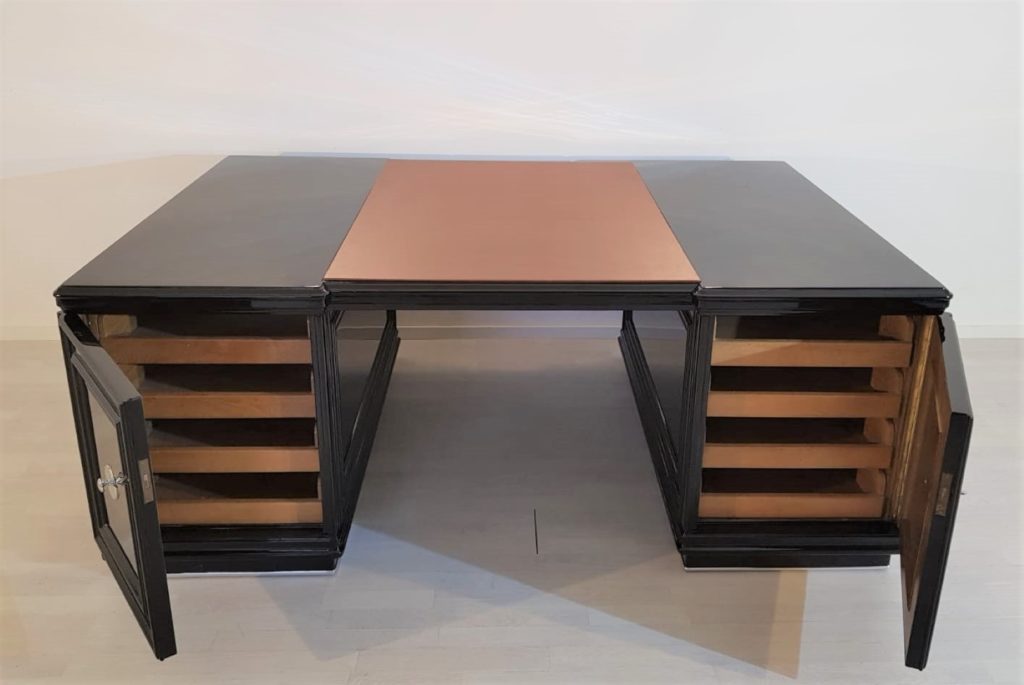 XXL Art Deco Partnerschreibtisch Klavierlack - Original Antike Möbel