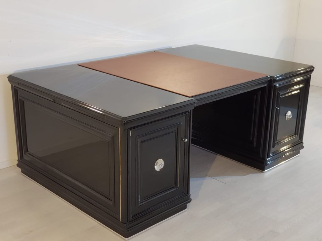 XXL Art Deco Partnerschreibtisch Klavierlack - Original Antike Möbel