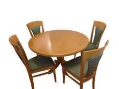 Round Dining Room Table + 4 Upholstered Chairs