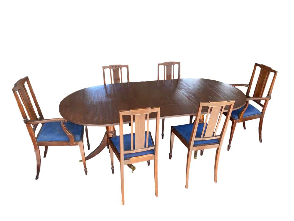 Two Pillar Dining Table with Chairs - Original Antike Möbel